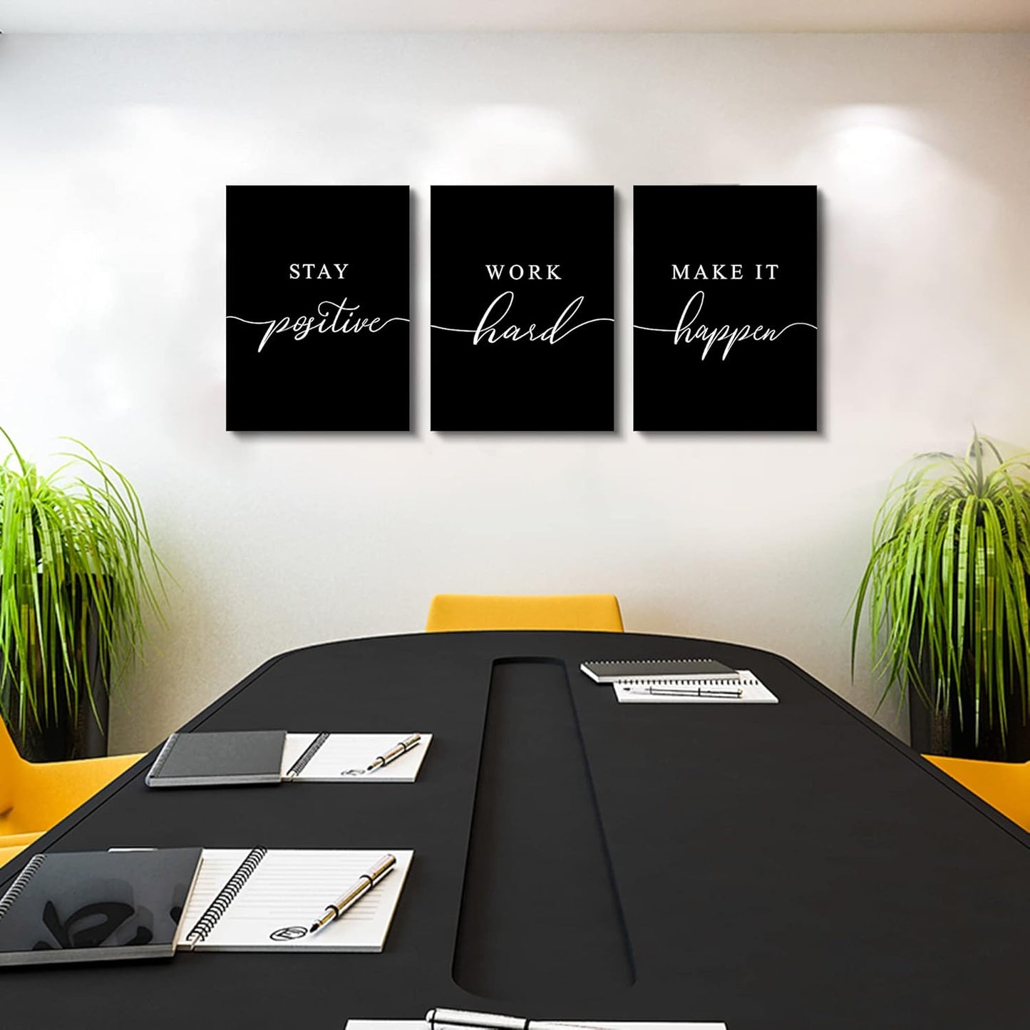 Framed Canvas Wall Art - Motivational Quote Set of 3 Prints, Stay Positive & Inspirational Office Wall Decor (E-3pcs, 12x16in x3pcs)