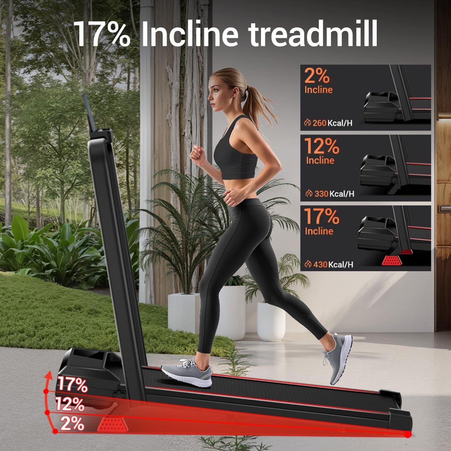 17% Incline Walking Pad Treadmills for Home and Office, 3-in-1 Folding Treadmill, Portable Under Desk Treadmill with 2.5 HP Quiet Brushless, 300 LBS Capacity