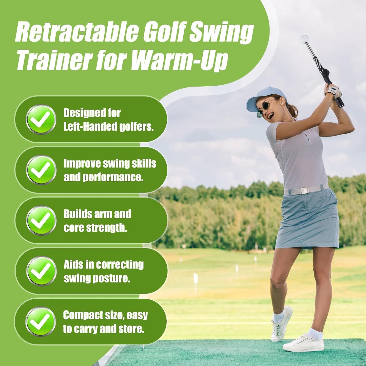 Golf Swing Trainer, Retractable Golf Grip Traine and Left-Handed Golf Swing Training Aid for Chipping Hitting, Ideal Golf Training Aid with Arm Band for Men and Women