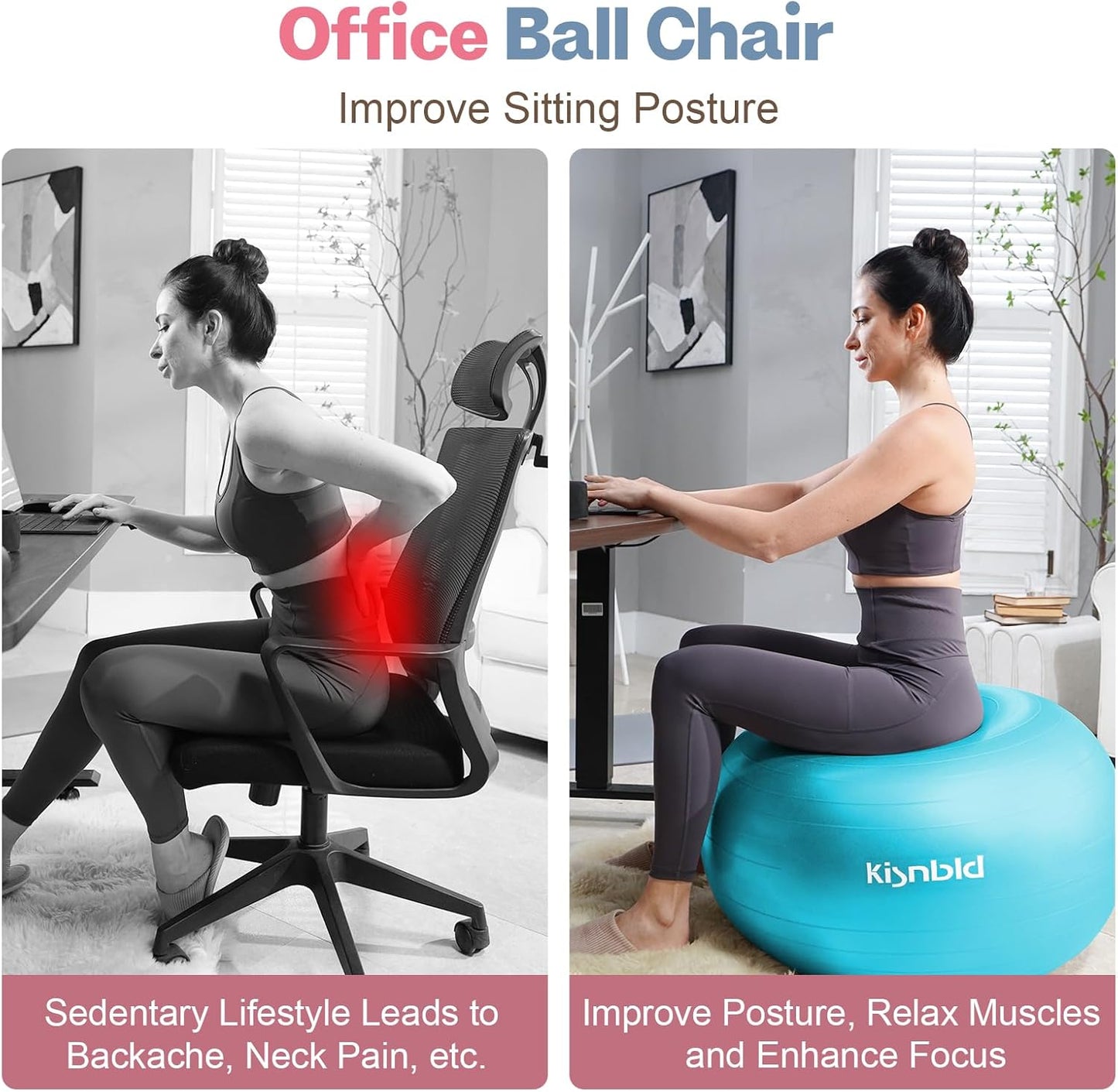 Exercise Ball, Extra Thick Yoga Ball for Workout Pregnancy Stability, 4 Sizes Anti-Burst Balance Ball with Foot Pump - Heavy Duty Fitness Ball Chair for Office, Home & Gym