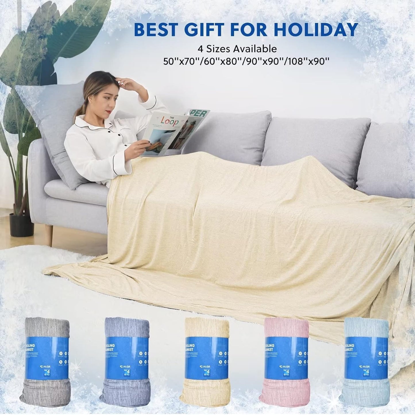 HOMFINE Cooling Blankets for Hot Sleepers - Summer Blanket Thin Lightweight Breathable Soft Double Side Enhanced Cooling for Bed Couch Sofa, Keep Cool for Night Sweats (Beige, 60 x 80 inches)