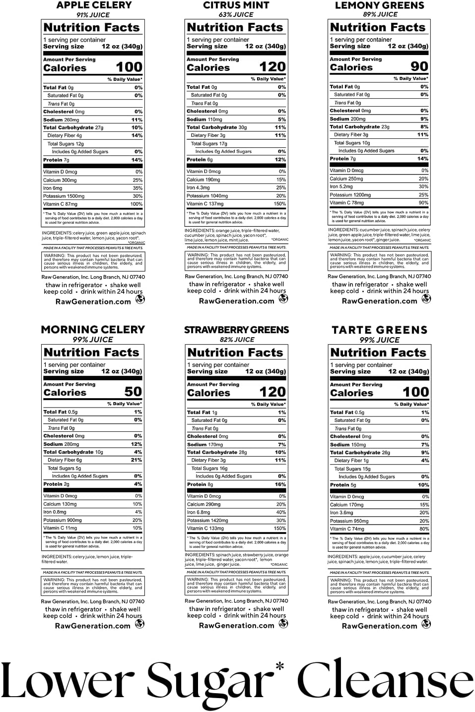 Raw Generation 3-Day Lower Sugar Cleanse - Boost Digestion & Eliminate Bloating/Gut, Colon, Liver/Less Sugar & 35gProtein Daily/Non-GMO, 100% Plant-Based Juices