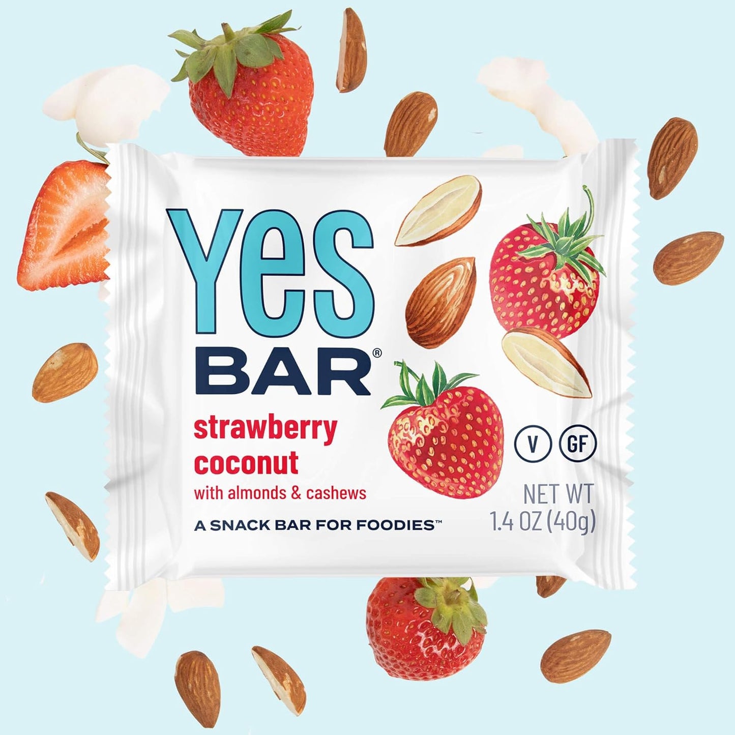 The YES Bar – Strawberry Coconut – Plant Based Protein, Decadent Snack Bar – Vegan, Paleo, Gluten Free, Dairy Free, Low Sugar, Healthy Snack, Breakfast, Low Carb, Keto Friendly (24 Count)