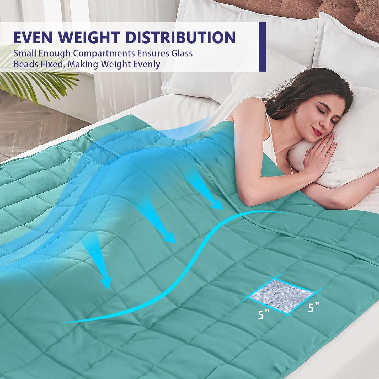 yescool Weighted Blanket for Adults (15 lbs, 48" x 72", Teal) Cooling Heavy Blanket for Sleeping Perfect for 140-160 lbs, Twin Size Breathable Blanket with Premium Glass Bead, Machine Washable