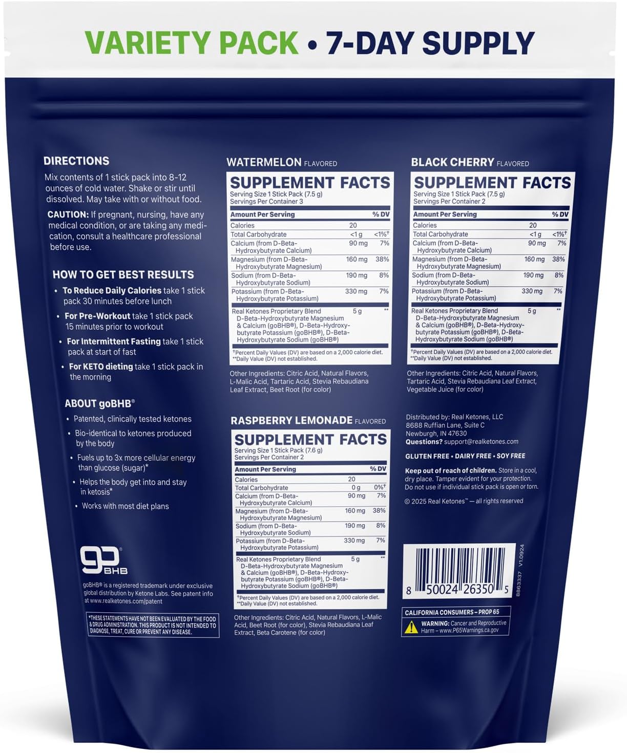 Real Ketones BHB Exogenous Ketones Drink Mix Packets Keto Electrolytes Powder Packets No Sugar with 4 Main Fasting Electrolytes Plus Hydrating Patented Keto BHB - 7 Count Variety Pack