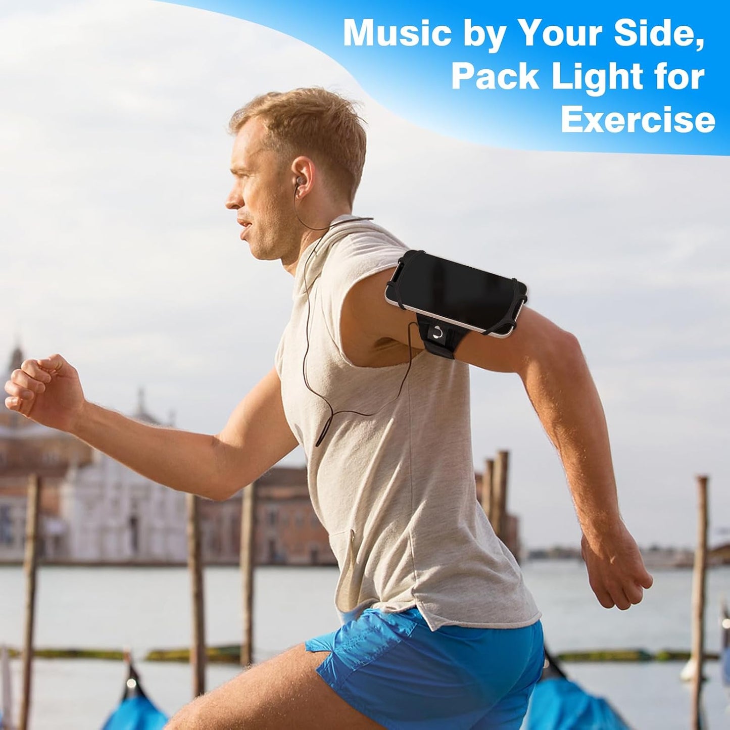 MoKo Running Armband 360°Rotatable for iPhone 16 15 14 13 Pro Max Plus Samsung Galaxy Note S24 S23 Fits Smartphones Over 5.8'', Detachable Armband Phone Holder for Running Biking with Key Holder