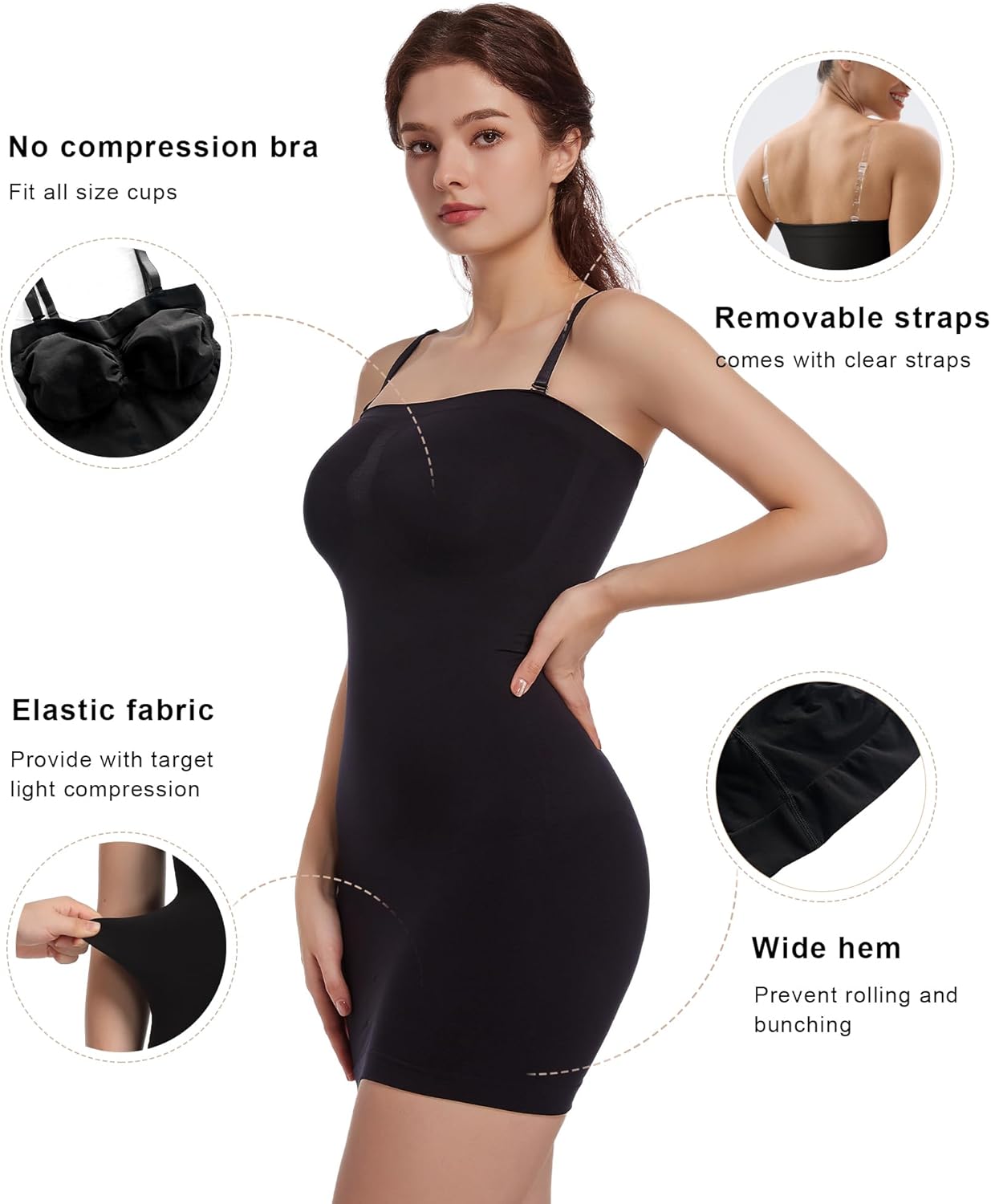 SHAPERX Strapless Shapewear Dress for Women Tummy Control Seamless Full Body Shaper Slip with Removable Straps