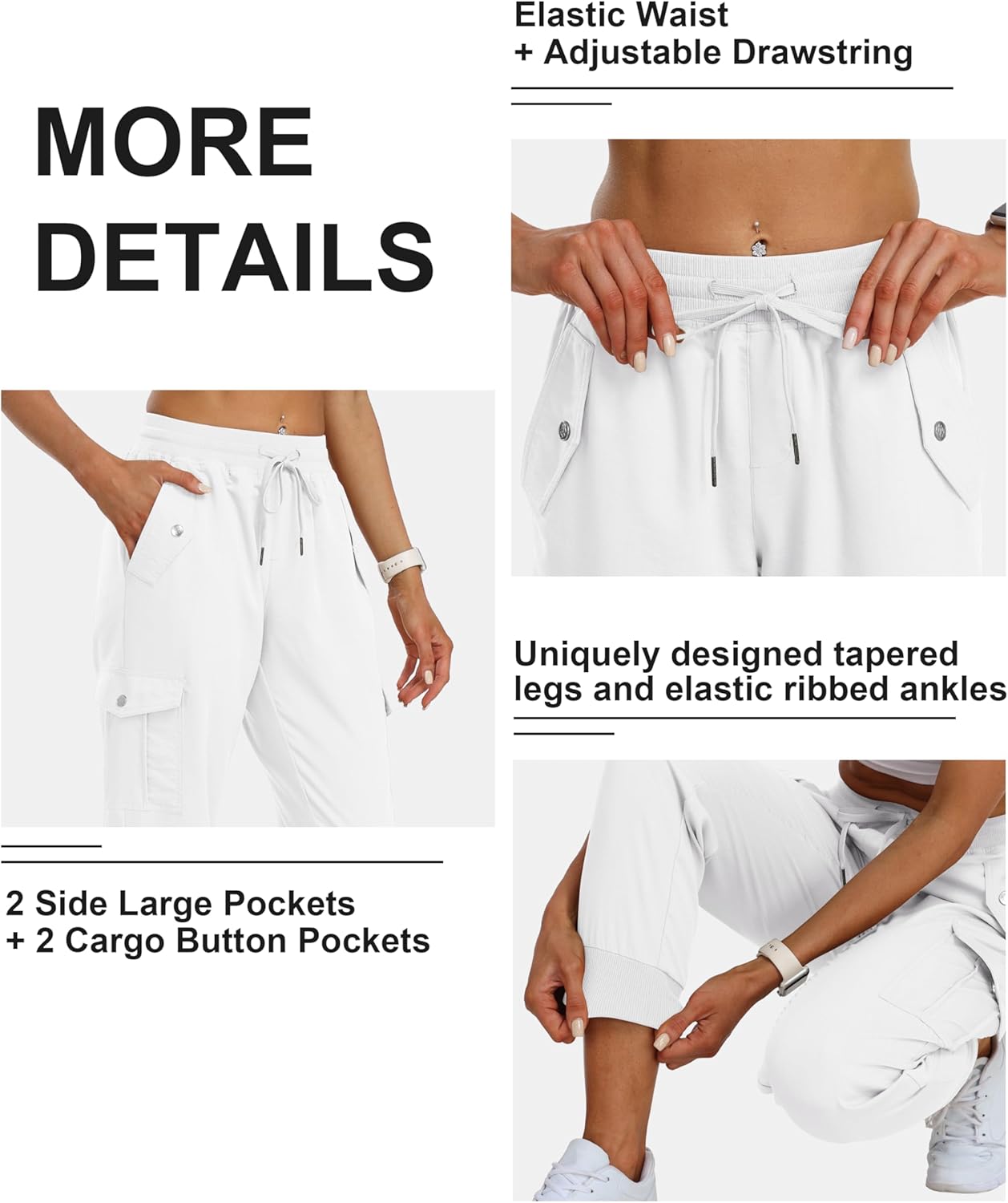 MoFiz Women's Outdoor Cargo Pants Lightweight Joggers Elastic Waist Athletic Hiking Sweatpants Casual Travel Pant with Pocket