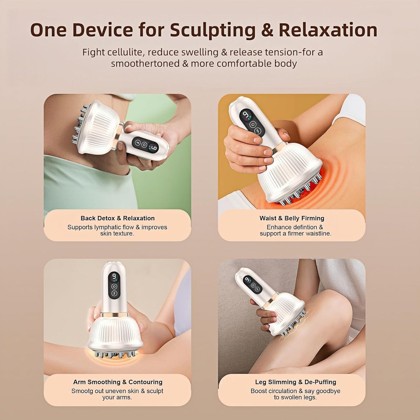 Lymphatic Drainage Massager for Legs, Arms & Belly – Anti Cellulite & Stretch Marks Reduction Tool with Microcurrent, Heat, Vibration & Light Therapy – Portable Body Sculpting Machine for Home Use