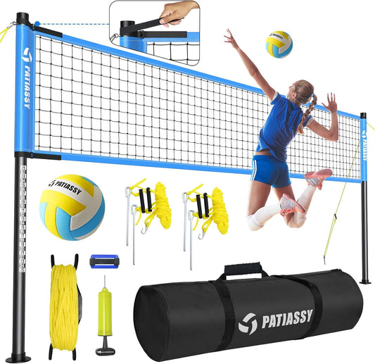 Outdoor Portable Volleyball Net Set System for Backyard - Quick & Easy Setup Adjustable Height Poles, PU Volleyball, Pump and Carrying Bag