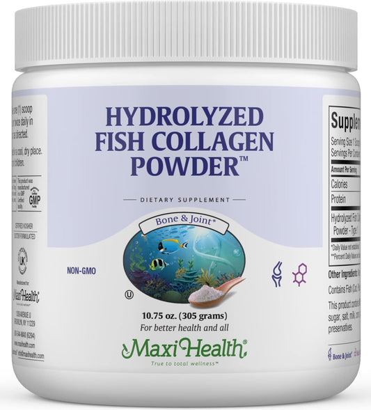 Maxi Health Collagen Peptides Powder – Type I Unflavored Marine Powder Collagen for Women & Men - Wild-Caught Protein Supplement for Joints, Skin, Hair & NailNails (10.75 oz)