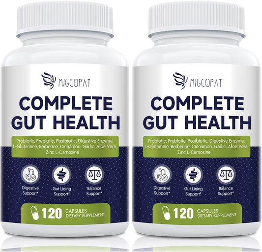 Probiotics for Digestive Health, 80 Billion CFU Probiotics, Prebiotics, Postbiotics & Digestive Enzymes, Gut Health Capsules with Berberine, Cinnamon, L-Glutamine, for Men & Women, 240 Counts