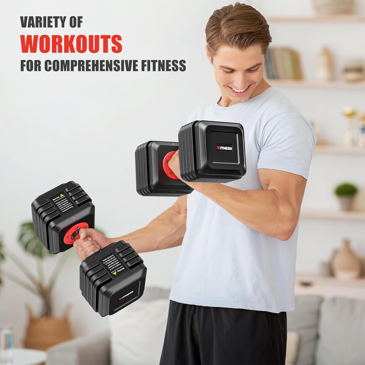 XDDIAS Adjustable Dumbbell Set of 2-25LB/55LB Set-1Sec Adjustable Dumbbell Weights-5 in 1 Free Weights Dumbbells Set with Effortless Tray/No-Slip Handle-Compact Size for Women/Men at Home Gym