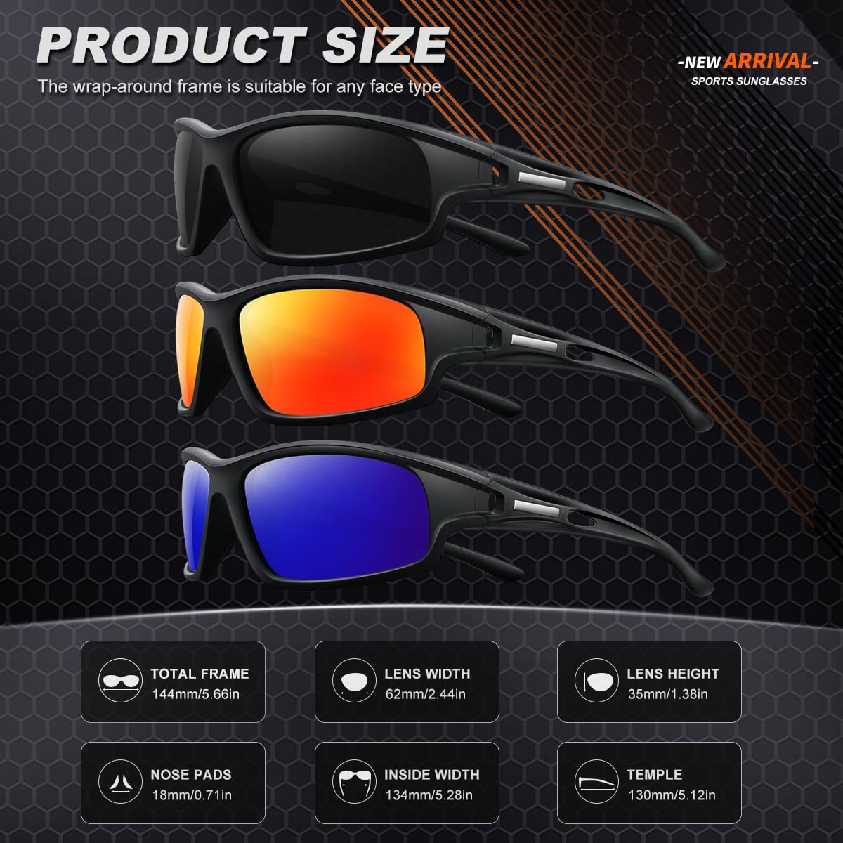 3PACK Polarized Sports Sunglasses for Men Driving Golf Fishing Running Sun Glasses UV400 Protection
