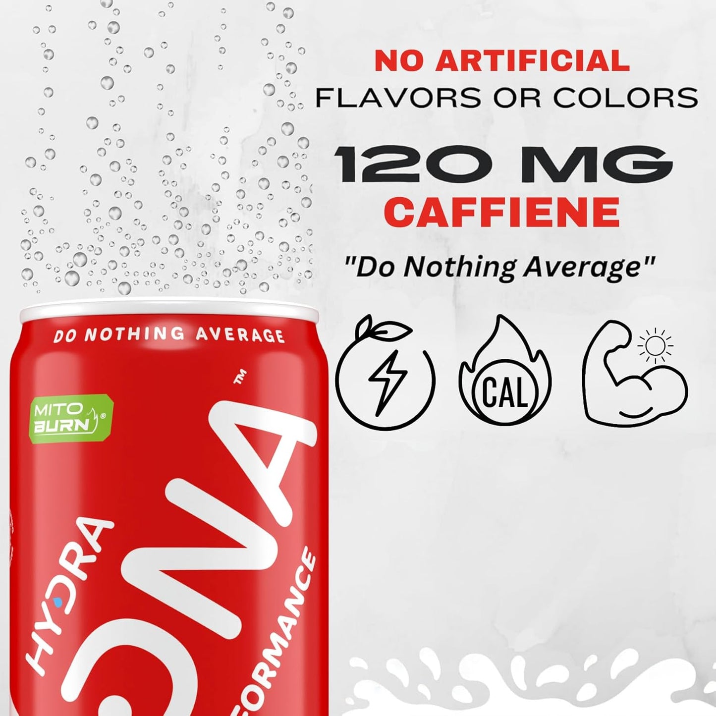 HYDRADNA- Clean Performance Drink, Zero Sugar | For Natural Fuel, Alertness, Boost, Stamina,120 mg Organic Caffeine, Natural Flavors, Zero Sucralose, Clean Ingredients (12 Pack) (12 Pack, Fruit Punch)
