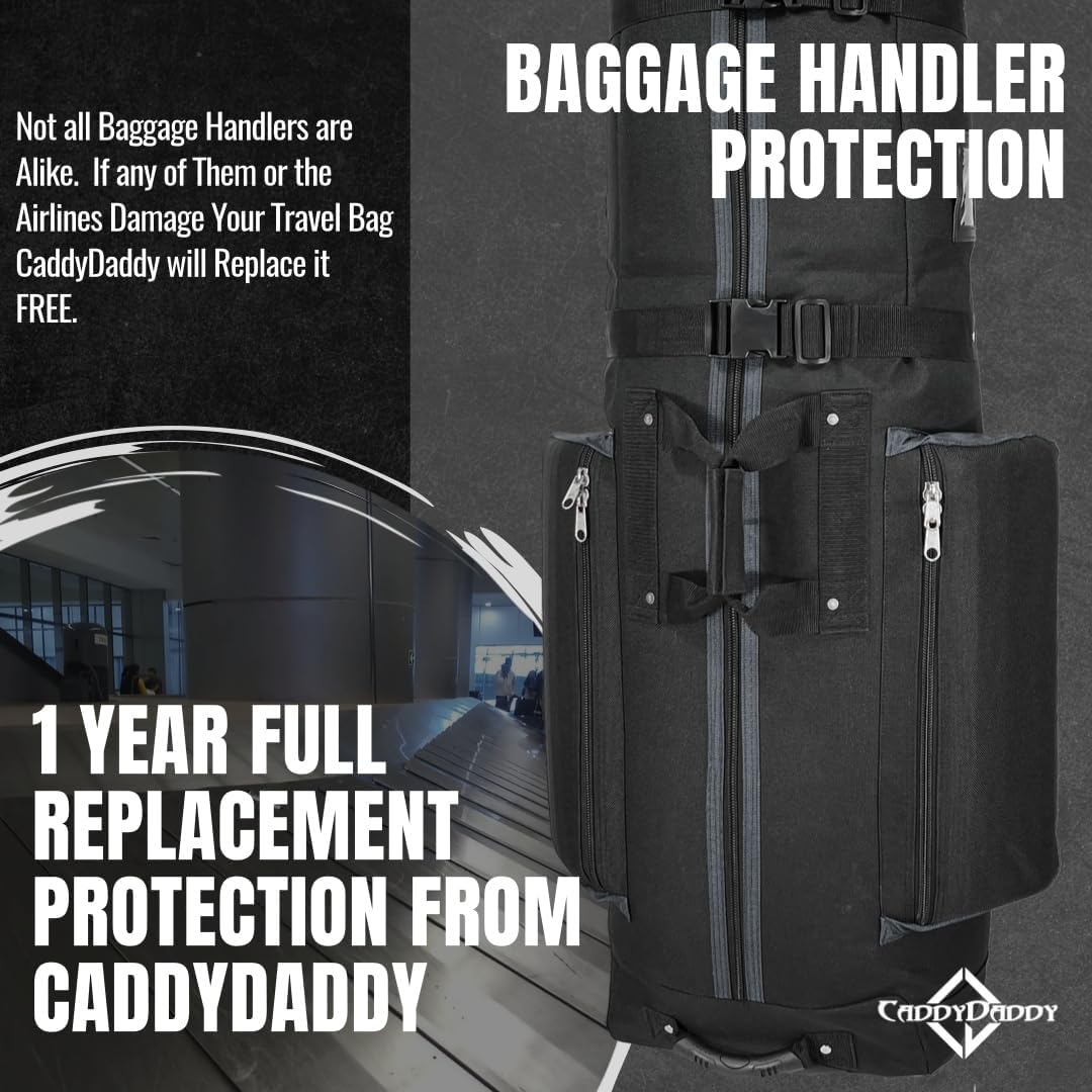 CaddyDaddy Constrictor Soft-Sided Golf Travel Bag Cover with Thick Dense Foam Padded Top 1 Year Full Travel Bag Replacement Coverage | Wheels & Lockable Zippers Case for Transporting Clubs on Airlines