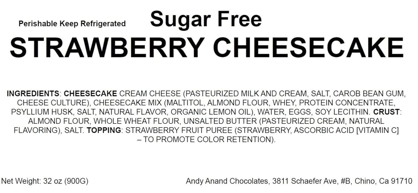 Andy Anand Sugar Free Strawberry Cheesecake 9" | Amazingly Delicious & You Won't Believe It's Diabetic-Friendly | Freshly Made With California Cream Cheese, Perfect For Women, Men and Kids (3.4 lb)