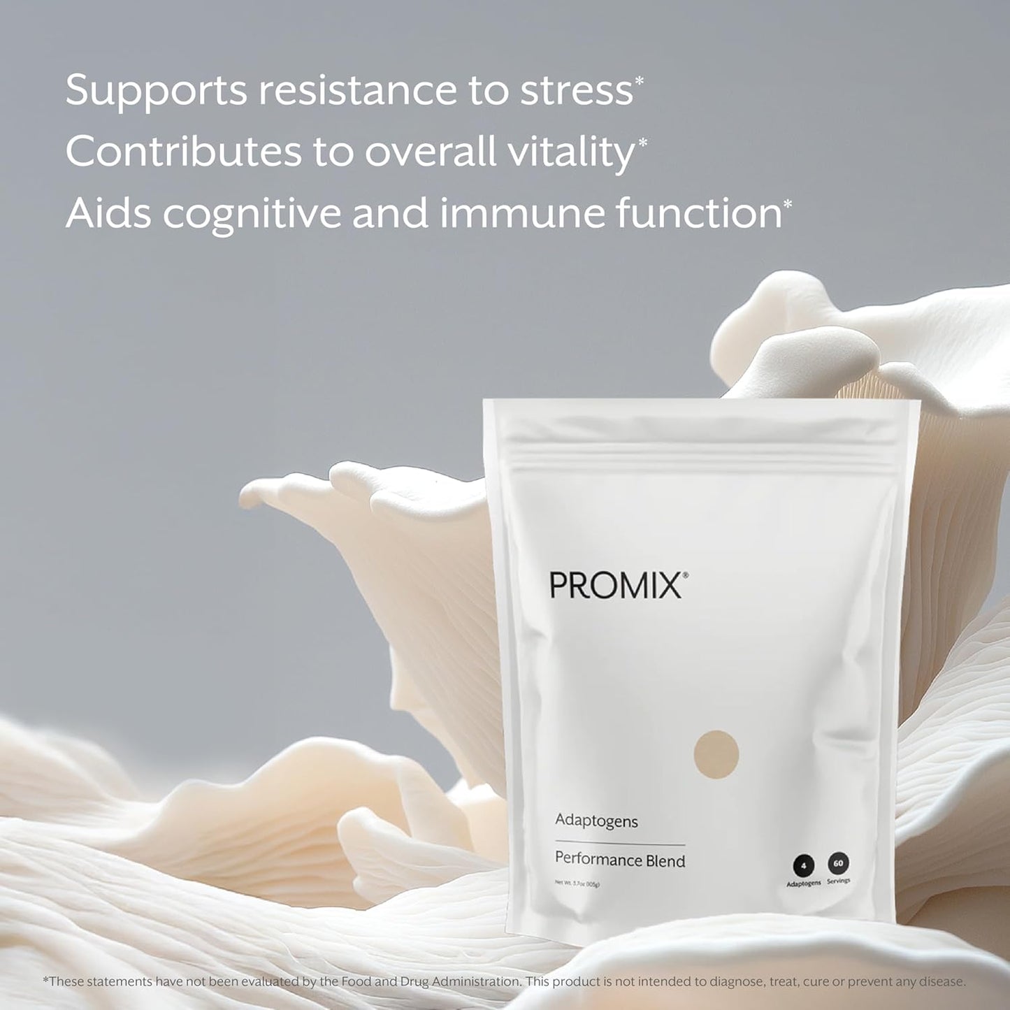 Promix Adaptogens Mushroom Coffee Supplement Powder - with Organic Ashwagandha, Lion’s Mane, Turkey Tail & Reishi - 60 Servings