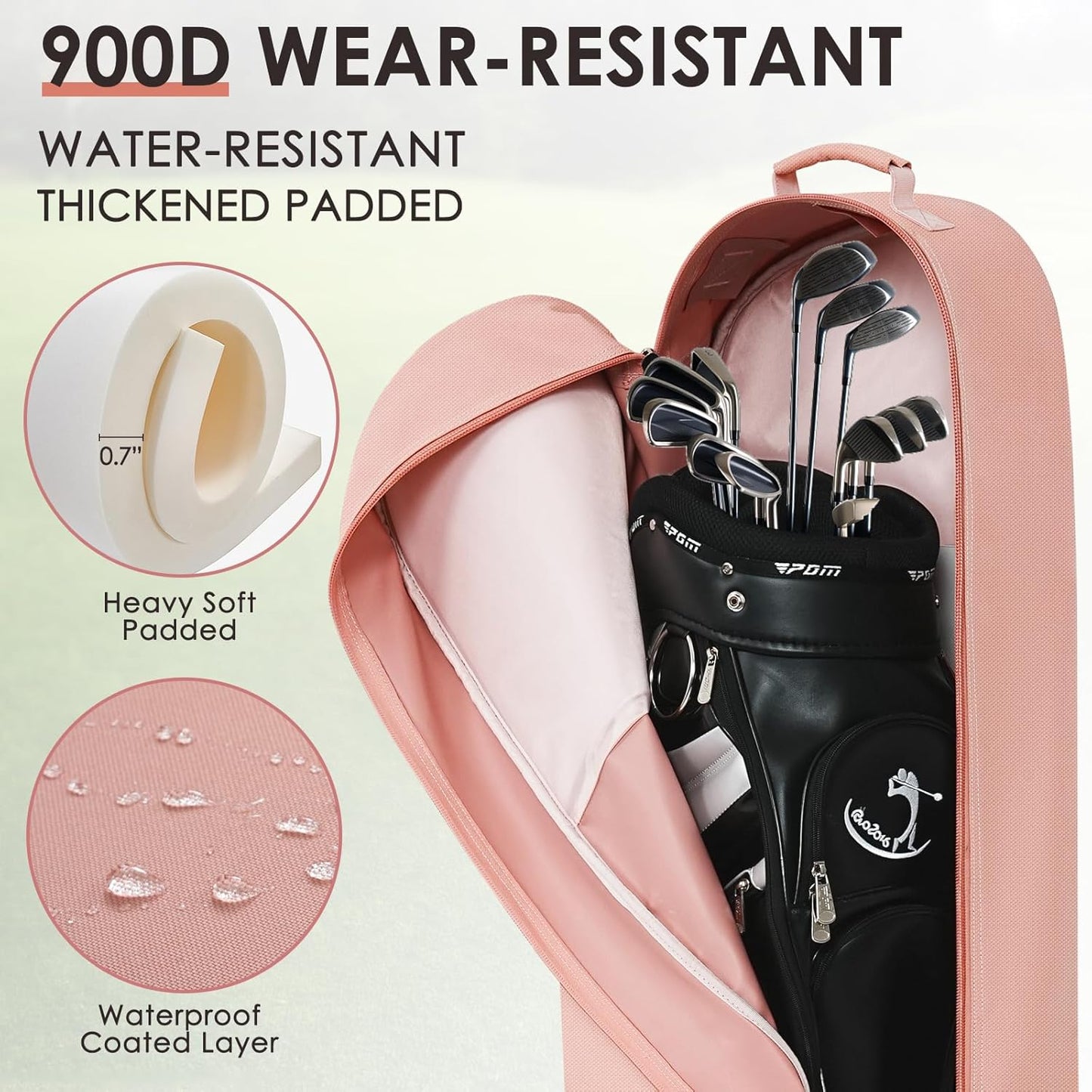 Golf Travel Bags for Airlines with Adjustable Support Rod and Detachable Shoulder Straps, Soft Foldable Golf Club Travel Covers, 900D Heavy Duty Oxford