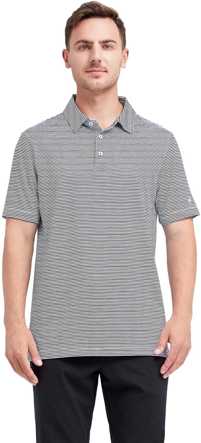 Men's Golf Polo Shirts Short Sleeve Striped Performance Moisture Wicking Dry Fit Golf Shirts for Men