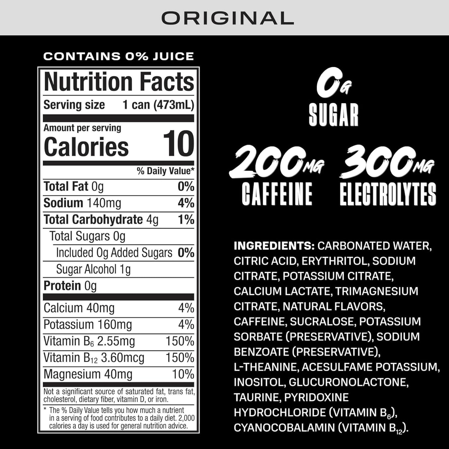 PRIME Energy ORIGINAL, Zero Sugar Energy Drink, 200mg Caffeine and 300mg of Electrolytes for Hydration, Vegan, Gluten Free,16 Fluid Ounce, 12 Pack