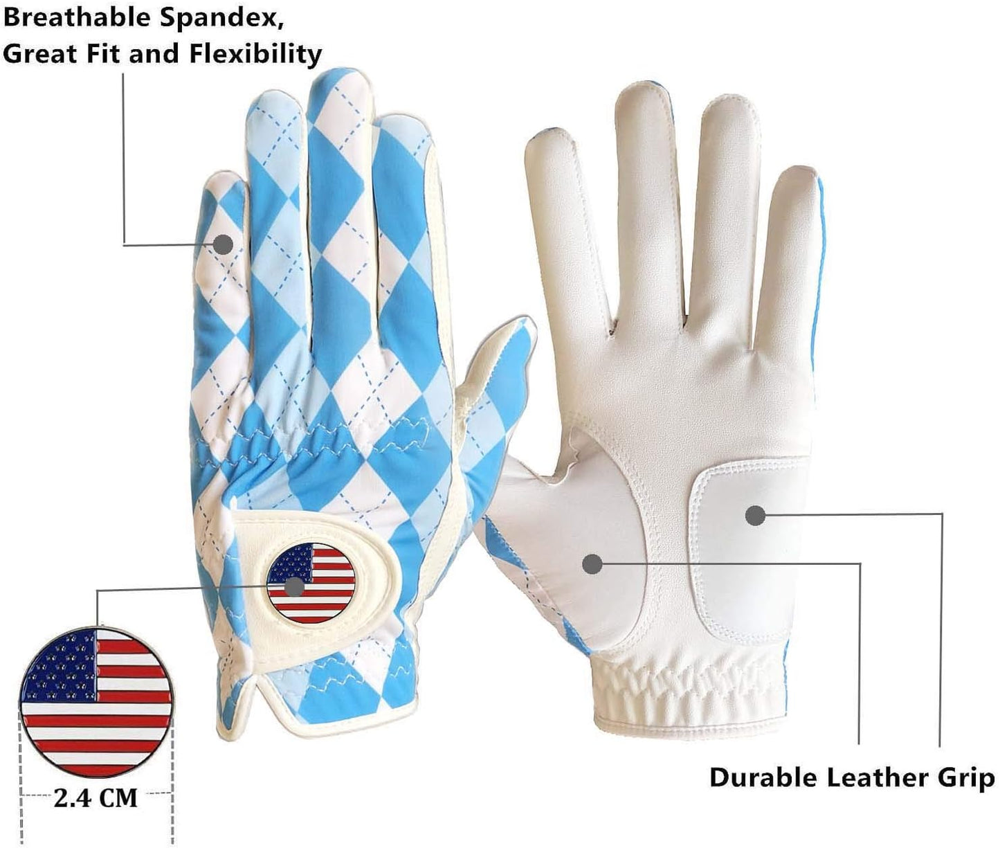 FINGER TEN Golf Gloves Men Right Handed Golfer Left Hand with Ball Marker 2 Pack Leather Breathable Comfortable Weathersof Grip Size Small Medium ML Large XL