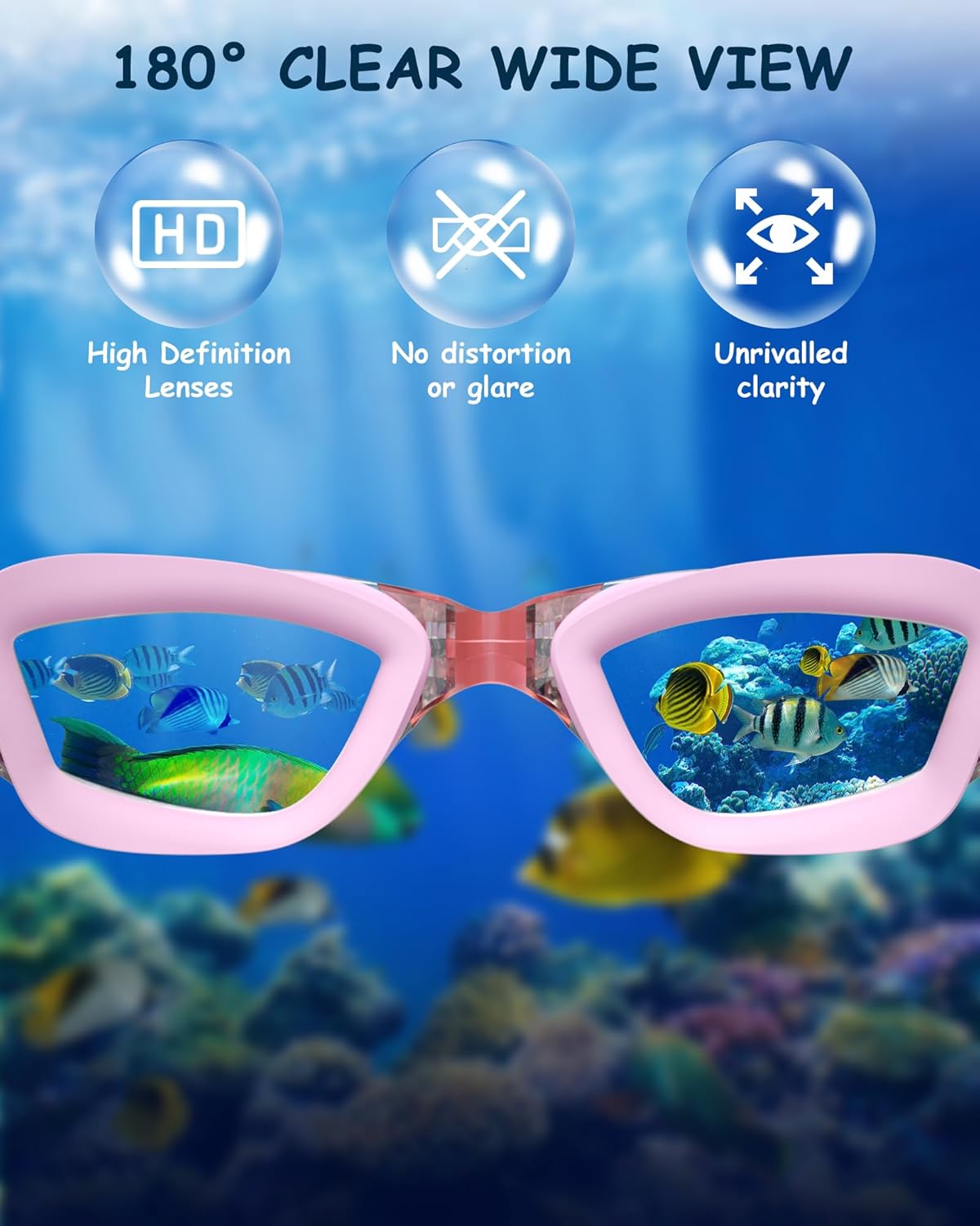 Kids Swim Goggles, Swimming Goggles for Kids Toddlers 3-14 with Swim Cap, Nose Clip, Nose Bridge, Ear Plugs