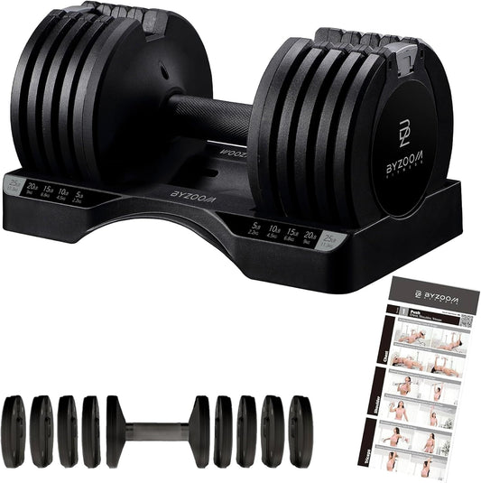 Adjustable Dumbbell – 12.5/25lb Single Unit OR Set of 2 – 5-in-1 Adjustable Weight for Home Gym, Strength Training & Fitness Workouts, White OR Black