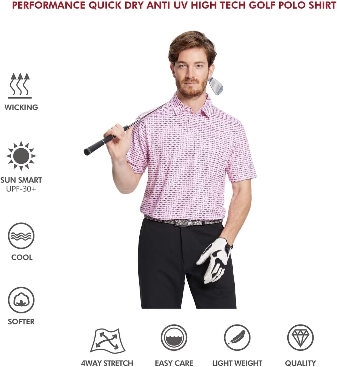 Men's Golf Polo Shirts Short Sleeve Striped Performance Moisture Wicking Dry Fit Golf Shirts for Men