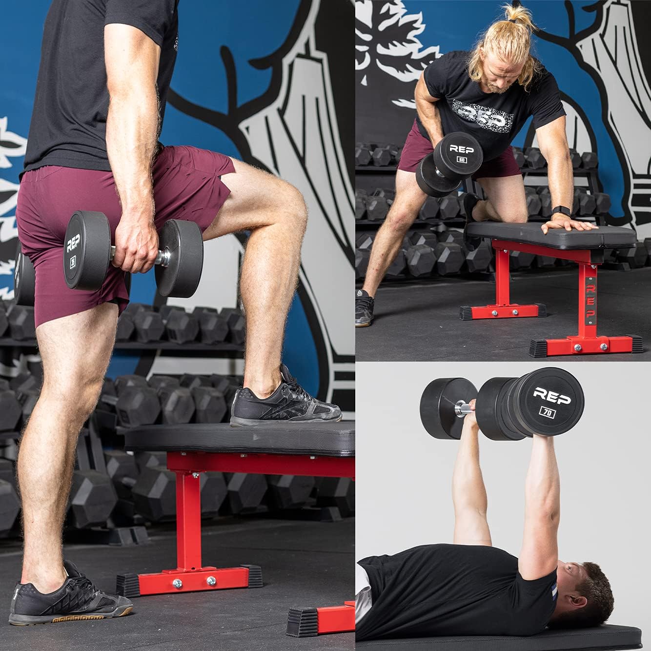 REP Fitness Urethane Coated Round Dumbbells, 5 to 100 lbs, Singles or Pairs, With or Without Rack, Steel Core, Rubber Encased, Chrome Handles, Professional Weights for Home Gym Strength Training