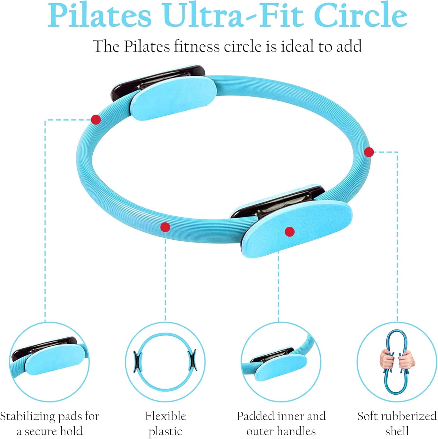 Pilates Ring Set – Magic Circle with Dual Padded Handles, Mini Exercise Ball & 5 Resistance Bands | Pilates Kit for Women | Home Workout Equipment for Full-Body Training & Fitness Set