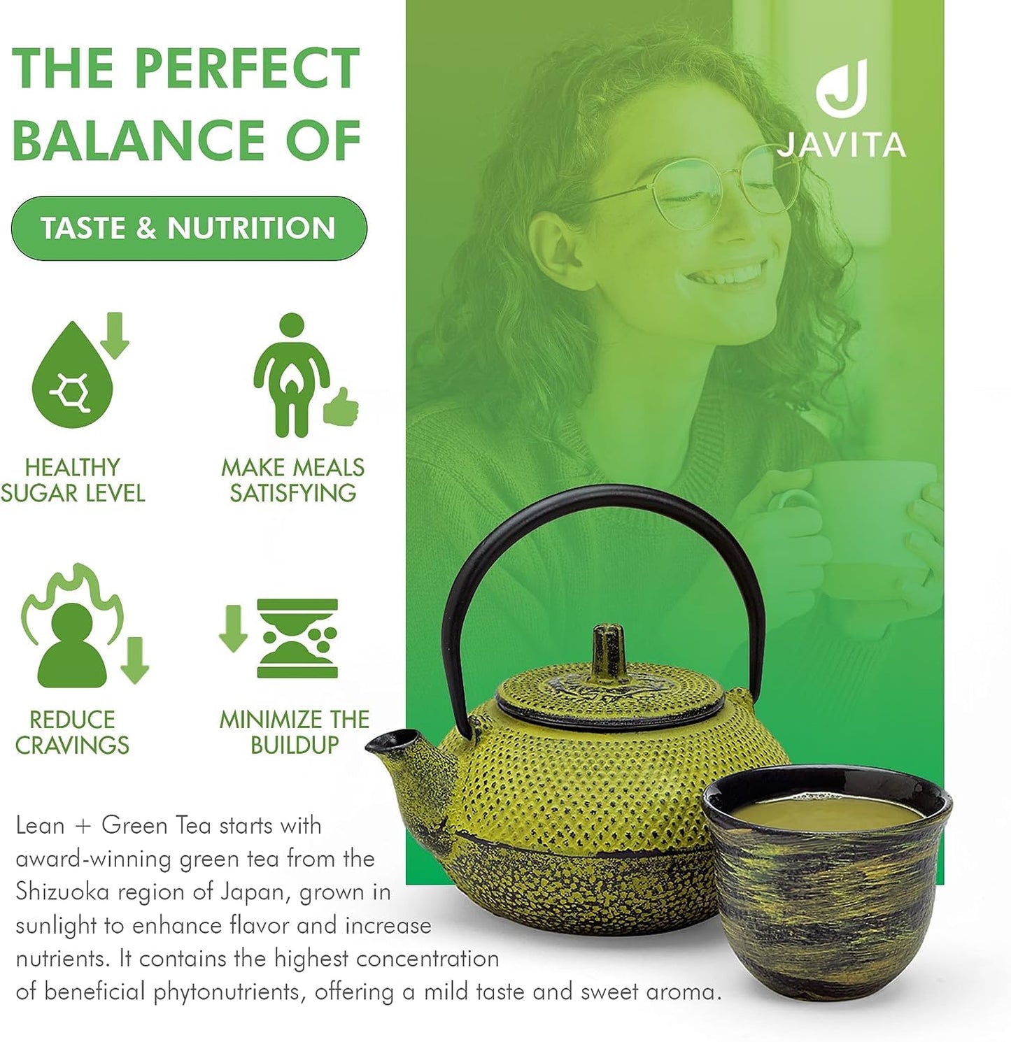 Lean + Green, Premium, 100% Japanese Green Tea, Garcinia Cambogia (as Super Citrimax) & Gymnema Sylvestre, for Weight Management, Appetite Control 24 ct - 3 Boxes, Javita