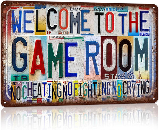 Vintage Game Room Wall Decor Metal Sign Tin Signs Poster - Welcome To The Game Room No Cheating No Fighting No Crying