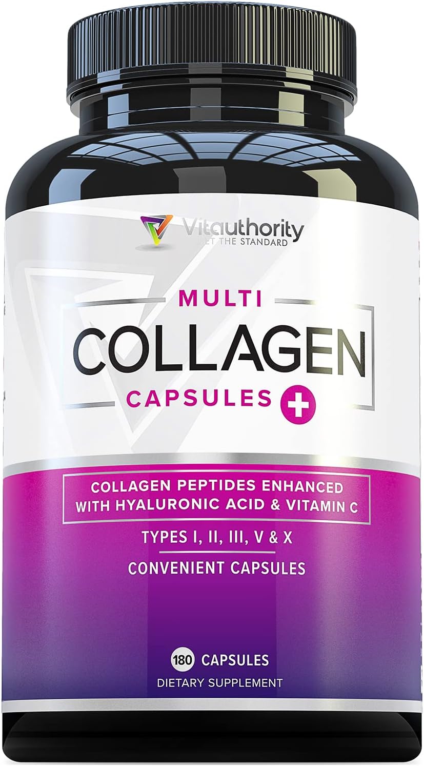 Multi Collagen Peptides Capsules for Women - Hydrolyzed Collagen for Women Pills with Types I II III V & X Plus Vitamin C & Hyaluronic Acid for Beautiful Hair Skin and Nails - 60 Servings