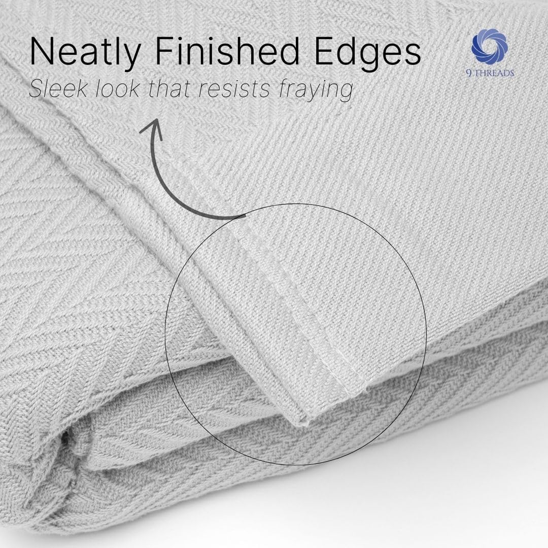 100% Cotton Herringbone Weave Blankets, 108"X90" King,Throw Blanket for Bed,All Season Cotton Blanket, Cozy Blanket,Throws Bed Blanket, Throw Blanket for Couch,Modern Home Decor -Light Grey