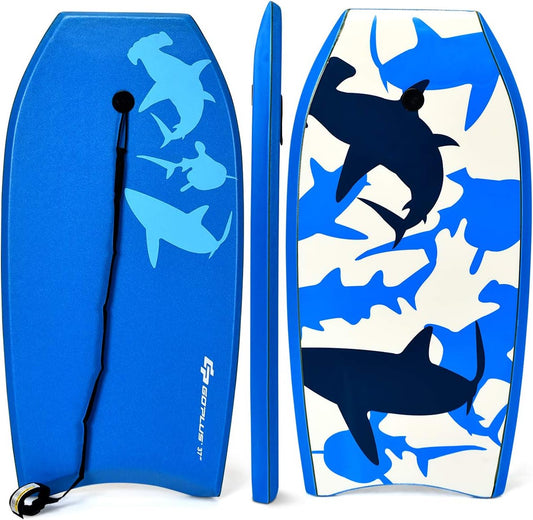 Goplus 41''/37''/33'' Lightweight Body Board for Beach, Surf Board with EPS Core, XPE Deck, HDPE Slick Bottom, Wrist Leash, Bodyboard for Kids Adults Surfing