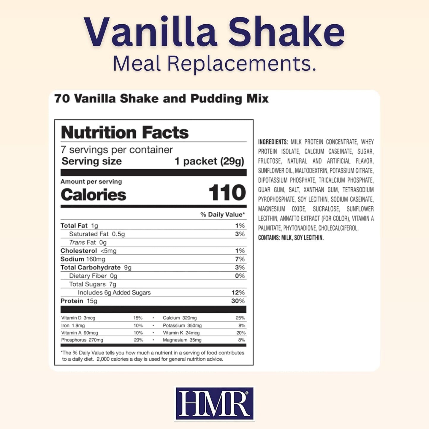 HMR 70 Plus Vanilla/Chocolate Shake & Pudding Mix | Meal Replacement Powder | Lactose-Free | 15g Protein | Easy to Make | Low Calorie | 7 Servings Per Box