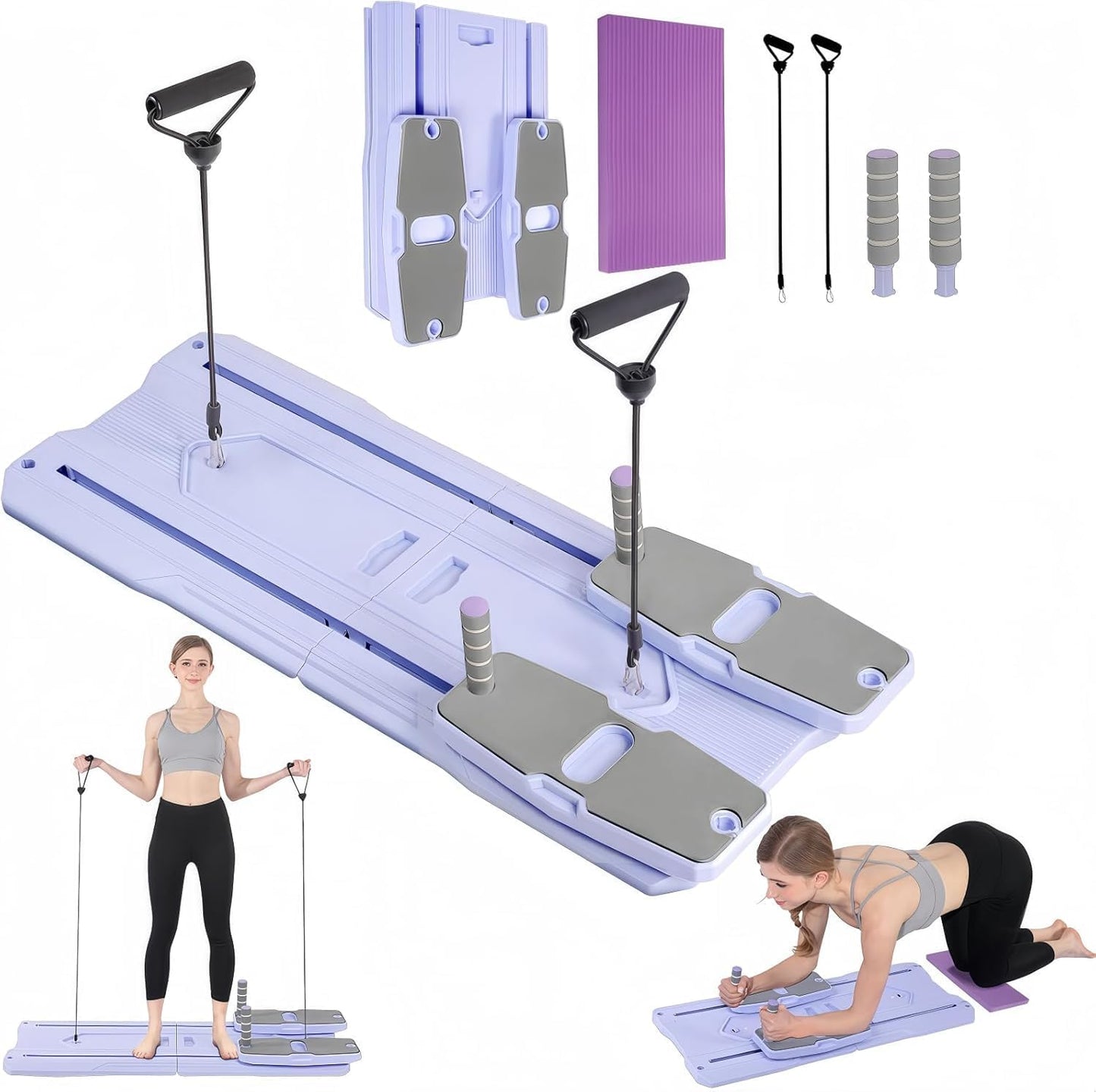 Pilates Board - 2025 Pilates Reformer Set for Full Body Workouts, Foldable Ab Core Trainer Board, 5 in 1 Multi-Purpose Pilates Board for Home with Resistance Bands, Ideal for Women & Men (Purple, L)