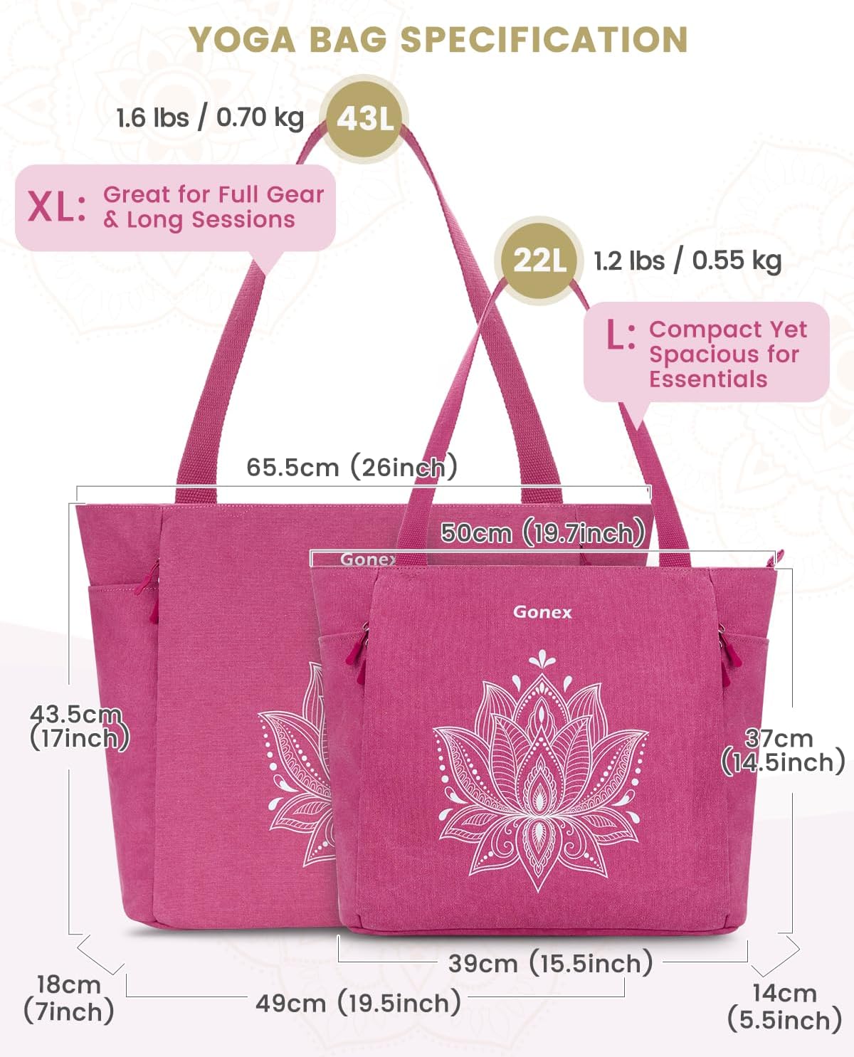 Gonex Yoga Mat Bag, Large Tote Bag with Multi Pockets for Women Men, Canvas Mat Carrier, Full Zipper Easy Access for Pilates Gym Travel