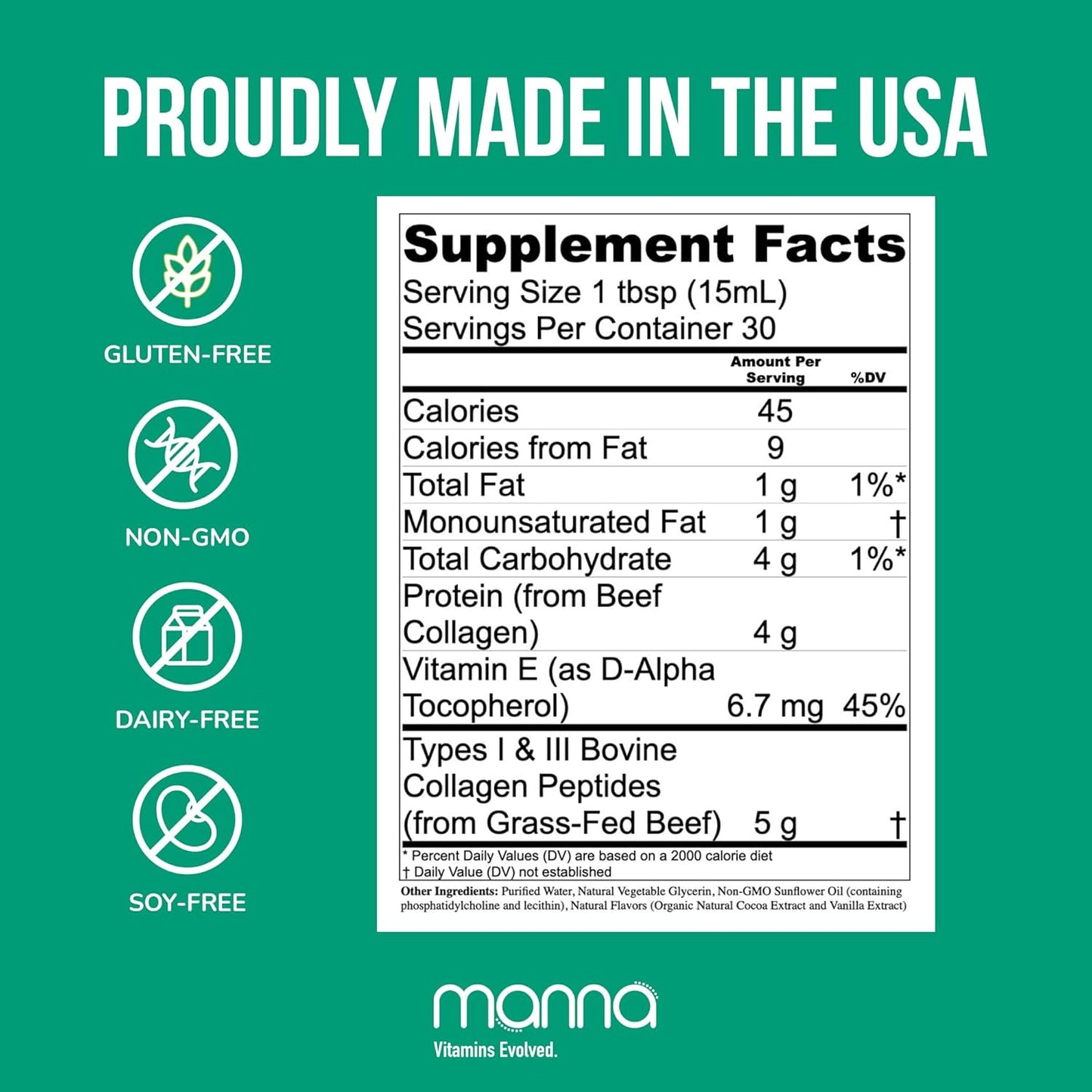 Manna Vitamins Evolved Liposomal Collagen Peptides Liquid, 5000mg High Absorption Grass-Fed Type I, III Collagen for Skin, Hair, Nails, Joints – Hydrolyzed Collagen Supplement, Non-GMO, 16oz (Unisex)