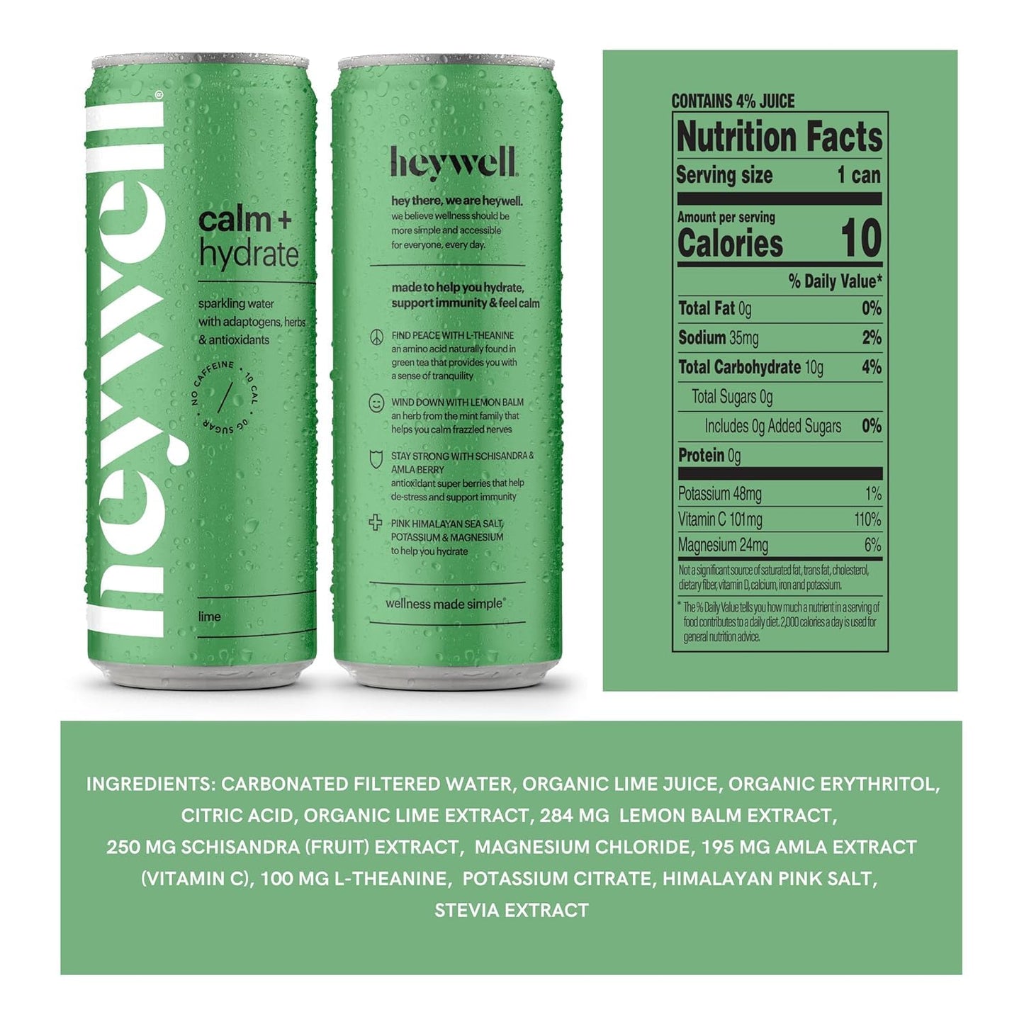Heywell Sparkling Adaptogenic Drink, Hydration Variety Pack, 12 Fluid Ounce (Pack of 12) - Organic, Non GMO, Vegan, Gluten Free, Dairy Free