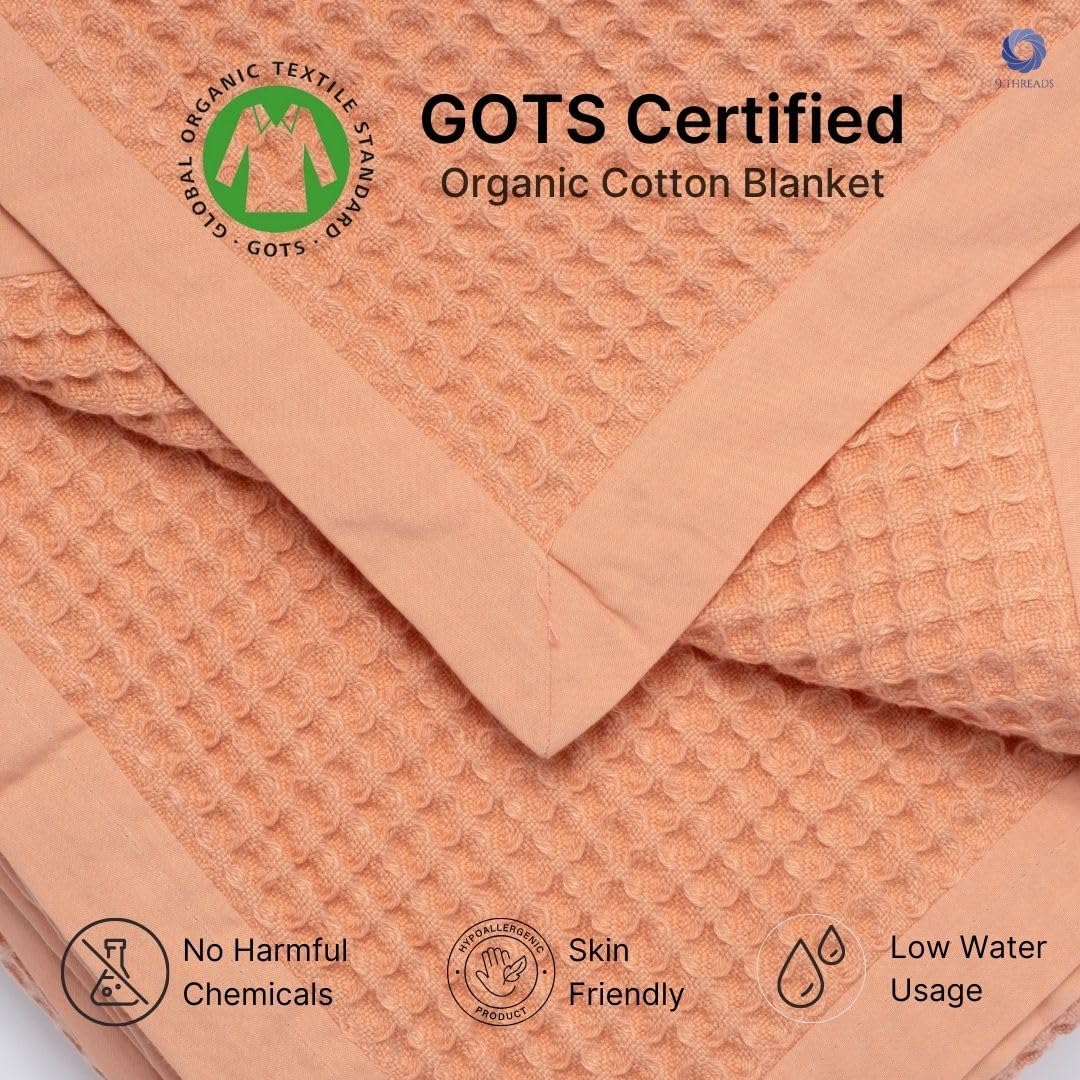 GOTS Certified Organic Cotton Waffle Weave Blanket, Twin Bed & Couch Throw, 66"X90", Modern Home Decor