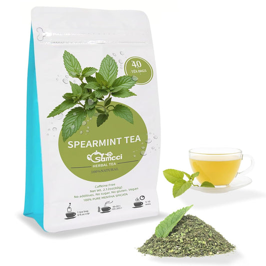 Samcci - Spearmint Tea Bags, 40 Teabags, 1.5g/bag - Pure Spearmint Leaves - Non-GMO - Caffeine-free Herbal Tea - Hormone Balance & Support Digestion & Natural Breath Freshener