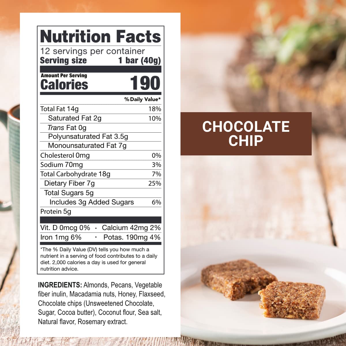 Prolon Fast Bars | Keto, Gluten Free, Dairy Free, Plant Based Protein, Intermittent Fasting Bars | Developed to Not Break Your Fast | Chocolate Chip, 24 Ct