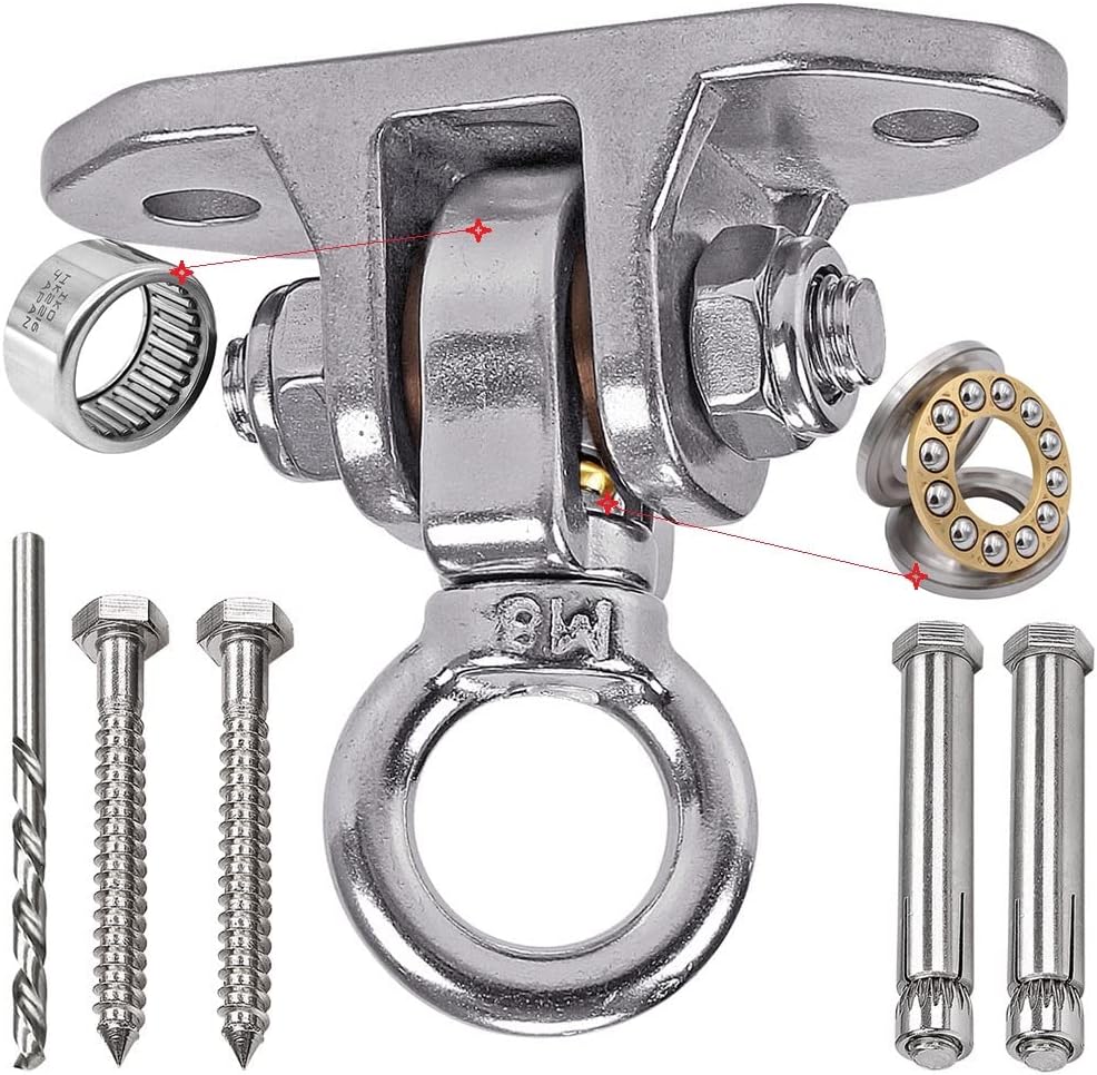 Stainless Steel Heavy Duty Swing Hanger 180°+360° Ceiling Swing Mount Free Swivel Swing Hook Swing Hardware Kit for Yoga Swing Hammock Chair Porch Swing Sets Heavy Punching Bag 1500 LB Capacity