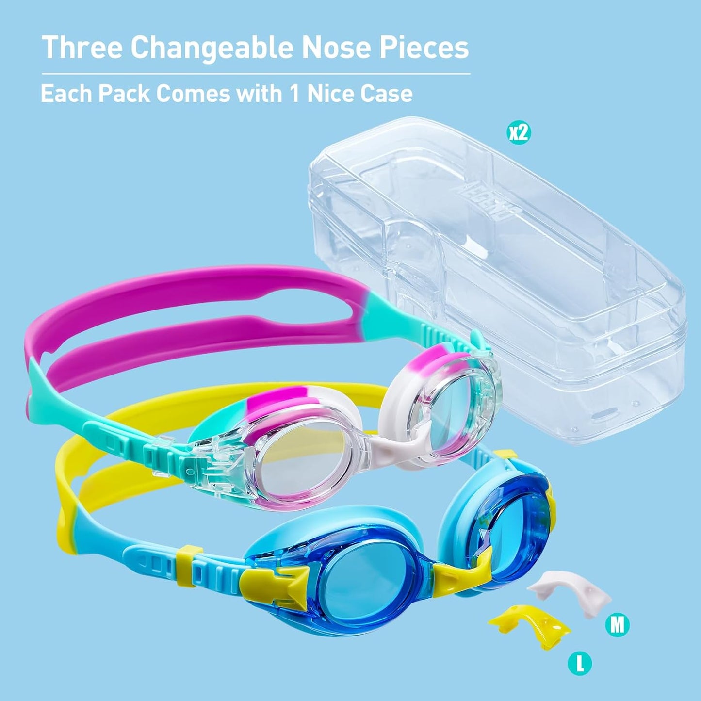 Aegend 2 Pack Kids Goggles, Swimming Goggles for Kids Age 4-16 Boys and Girls Youth, Anti-Fog Waterproof Anti-UV Pool Goggles