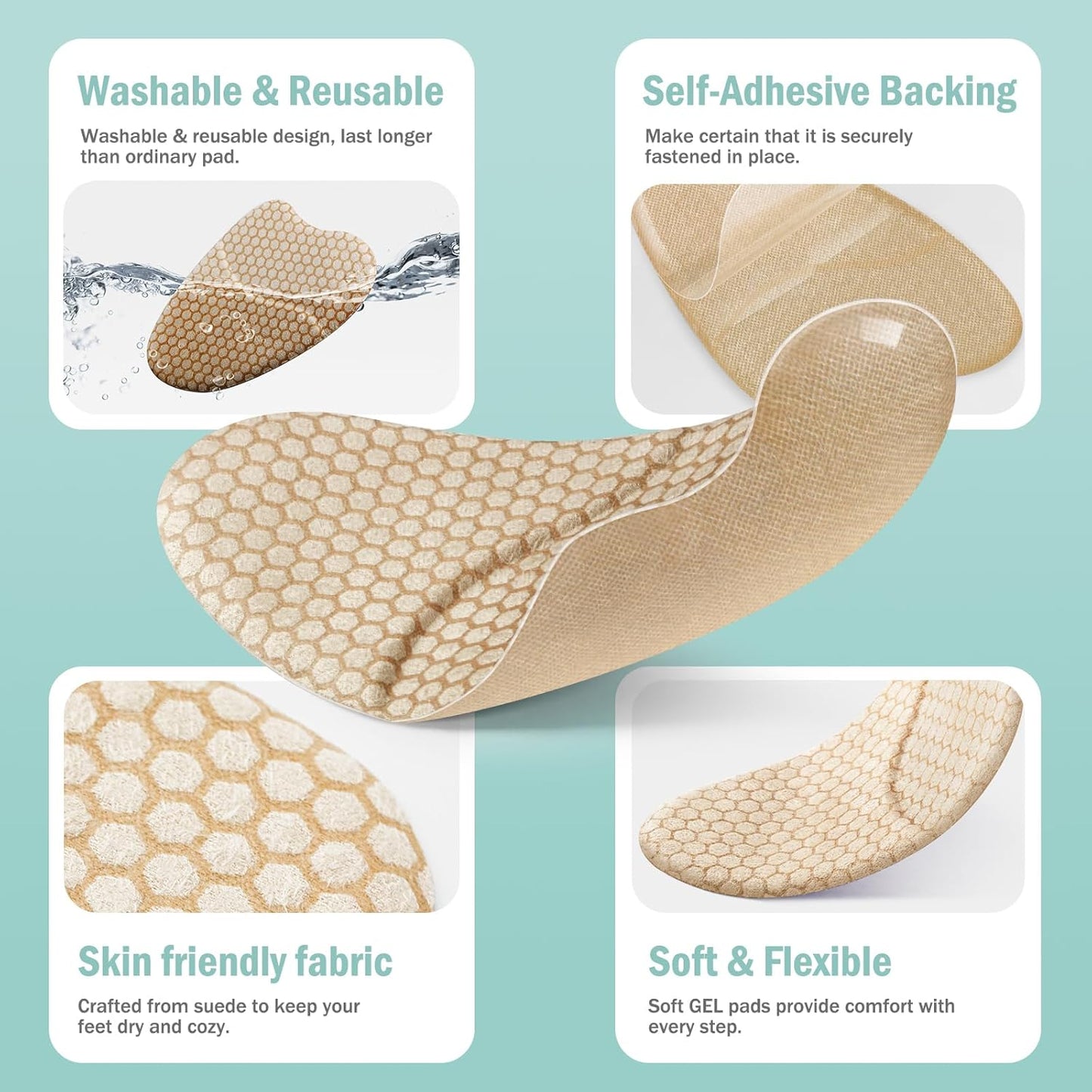 Metatarsal Pads for Women, Ball of Foot Cushions, Heel Inserts, High Heel Comfort Pads (2 Pairs), Anti Slip, Invisible Design