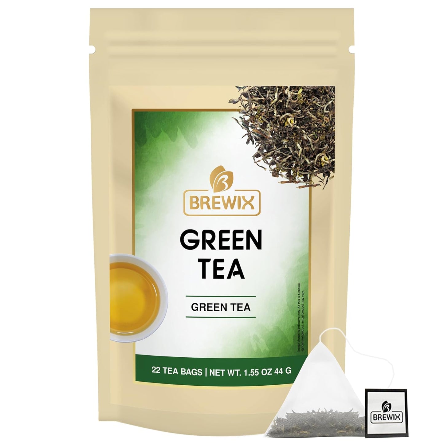 BREWIX, Green Tea (22 Pyramid Tea Bags) | Supports Overall Health, Natural & Pure High Grown Green Tea | Caffeinated & Gluten Free | Direct From India