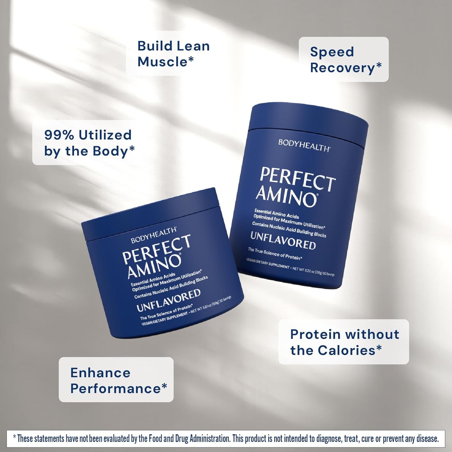 BodyHealth PerfectAmino Powder - BCAA and EAA Powder for Pre and Post Workout - Amino Acid Energy Drink for Men and Women to Support Lean Muscle and Recovery - Unflavored - 30 Servings