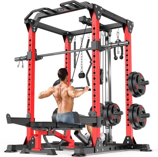 Power Cage,1600lbs Multi-Function Power Rack with Adjustable Cable Crossover System and More Training Attachment, Weight Cage for Home Gym